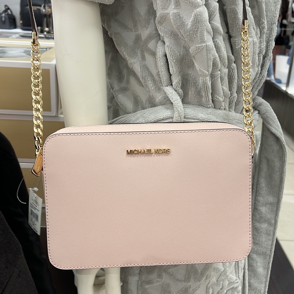 Michael Kors Jet Set Item Large East West Zip Crossbody Leather Powder Blush - Picture 4 of 16